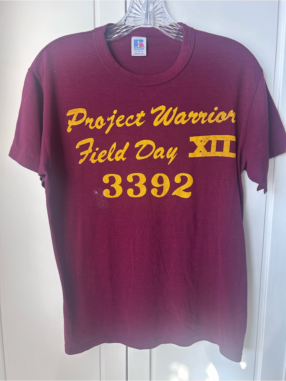 Russell Athletic Maroon Tee with Yellow Field Day Graphic